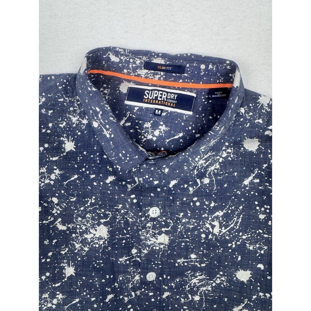 Superdry Splatter Paint Short Sleeve Men’s Shirt Slim Fit Blue M